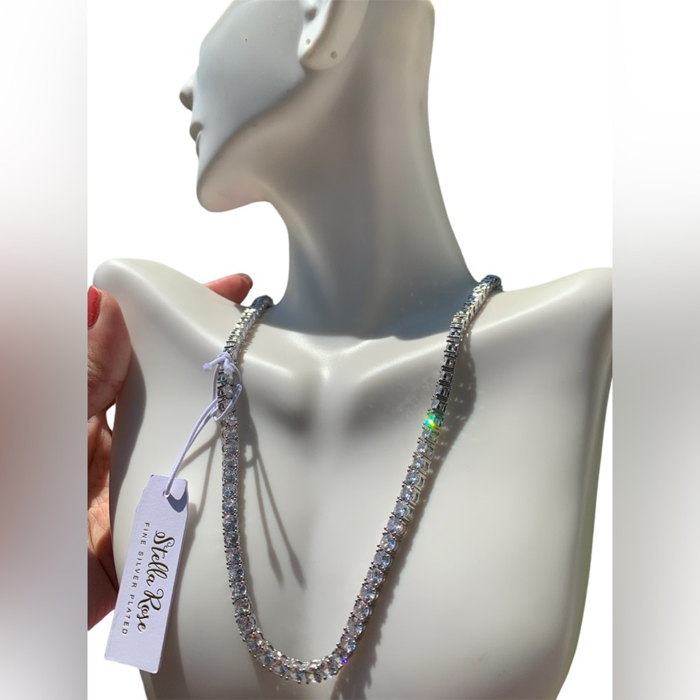 Stella Rose FINE SILVER PLATED diamonds paved necklaces 18” inches new with tag